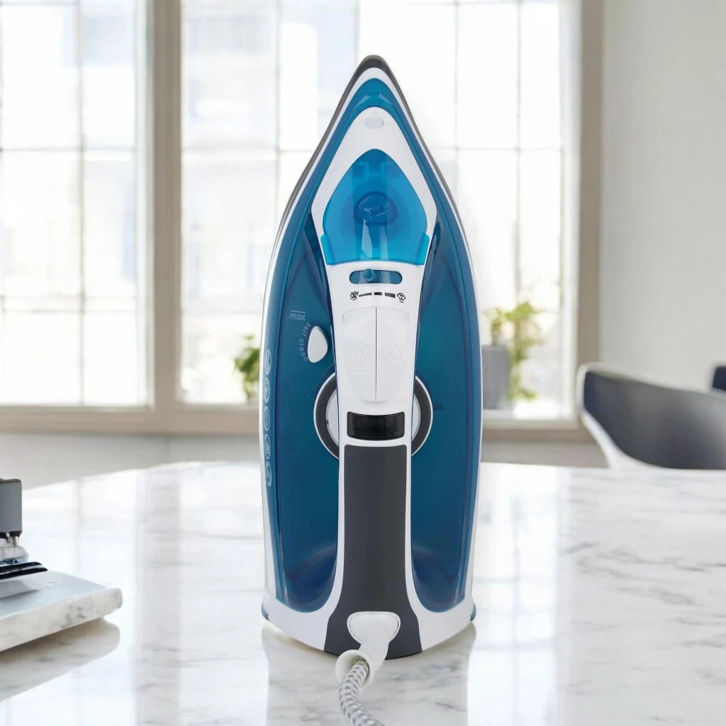 Sonashi 2400W Steam Iron SI-5075C – Ceramic Soleplate, LED Display with Auto Shut-Off, Spray, Burst Steam, Dry, Self-Cleaning | Anti-Drip & Anti-Calc Functions | Blue/White - Damoo