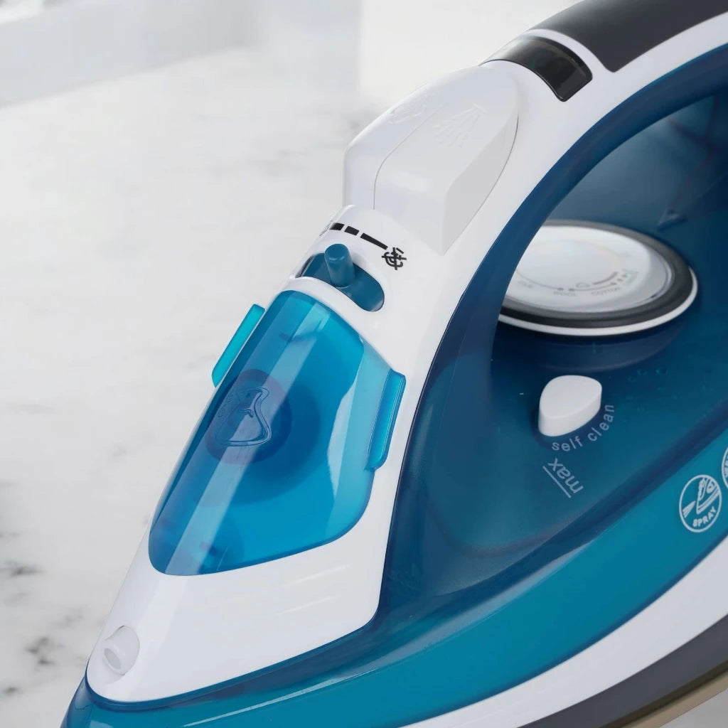 Sonashi 2400W Steam Iron SI-5075C – Ceramic Soleplate, LED Display with Auto Shut-Off, Spray, Burst Steam, Dry, Self-Cleaning | Anti-Drip & Anti-Calc Functions | Blue/White - Damoo