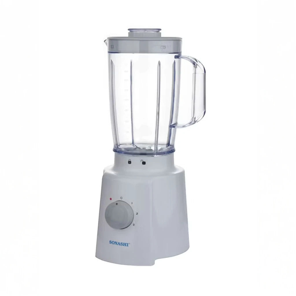 Sonashi 3-in-1 Blender with 1.6L Unbreakable Jar, Grinder & Mincer – 650W Motor, 3 Speed with Pulse, Overheat Protection, Stainless Steel Blades – SB-133N – White - Damoo