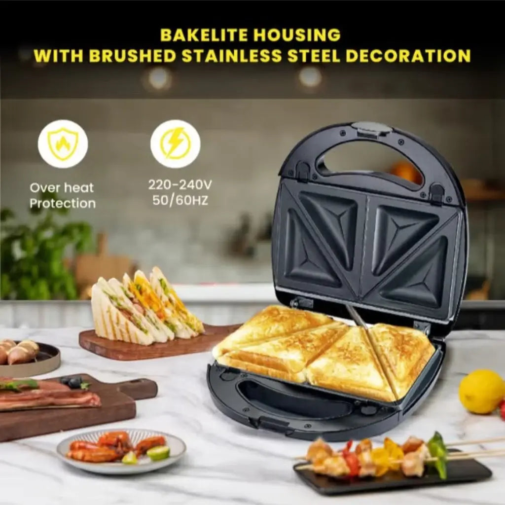 Sonashi 3-in-1 Multi Snack Maker SSM-861 – Sandwich, Waffle & Grill Plates with Non-Stick Coating, Cool-Touch Handle & Overheat Protection | 760W Stainless Steel Electric Snack Maker - Damoo