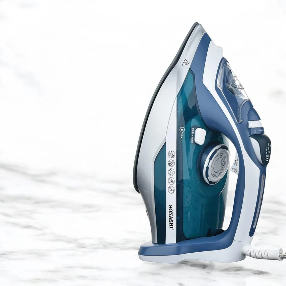 Sonashi 3000W Multifunctional Steam Iron SI-5082C – Ceramic Soleplate, Steam/Burst/Spray/Dry Functions, 450ml Tank, Overheat Protection & Self-Cleaning | Blue & White - Damoo