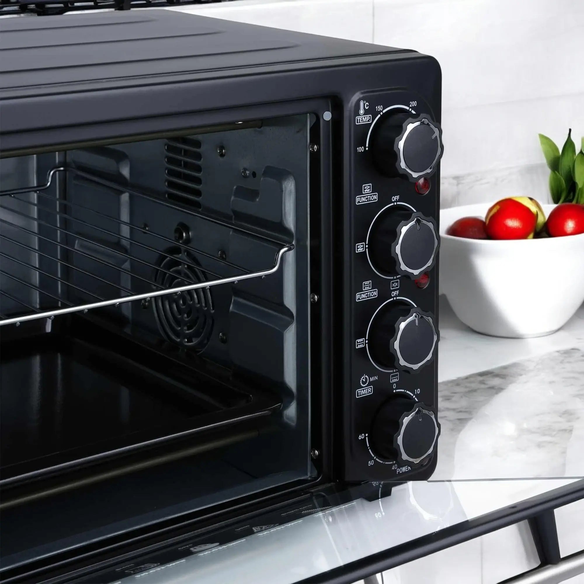 Sonashi 36L Electric Oven with Rotisserie & Convection | 1500W Countertop Oven with Timer, 4 Knobs, Adjustable Temperature 100–250°C | Bake Tray, Rack, Handle & Tong Included – STO-731 Black - Damoo