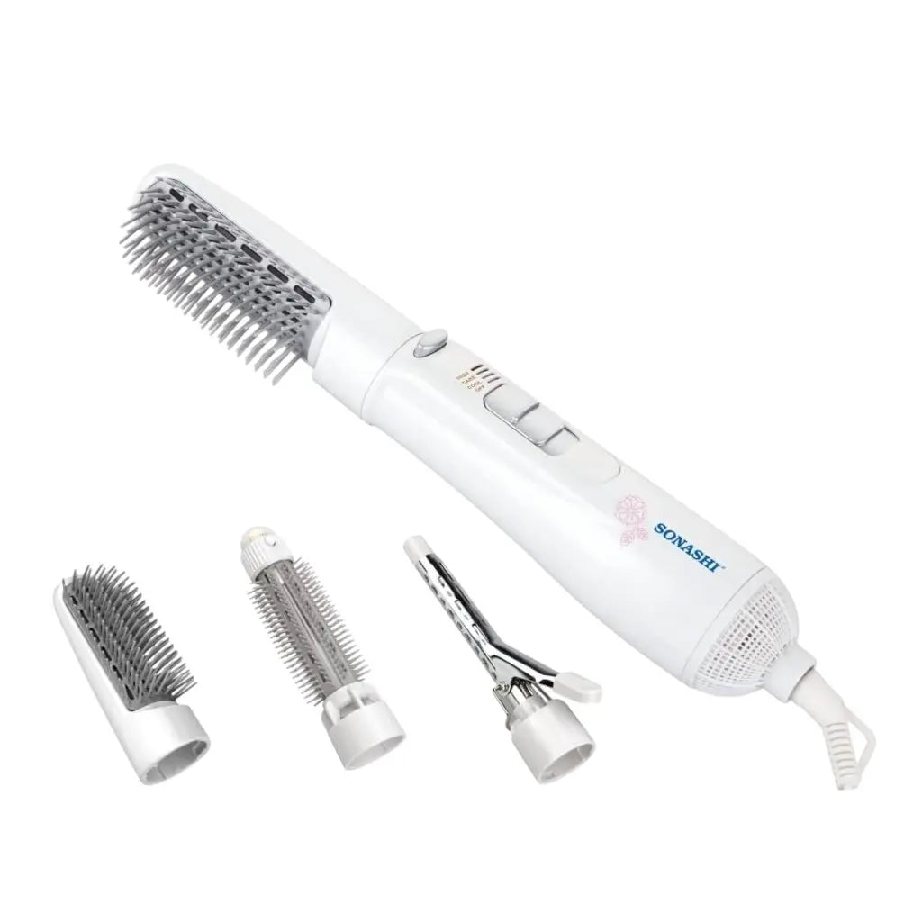 Sonashi 4-in-1 Hair Styler β 800W Hot Air Brush with Detachable Thermal Brush, 4 Heat Settings, Frizz-Free Styling Tool for Smooth, Voluminous Hair β White | SHS-2086 - Damoo