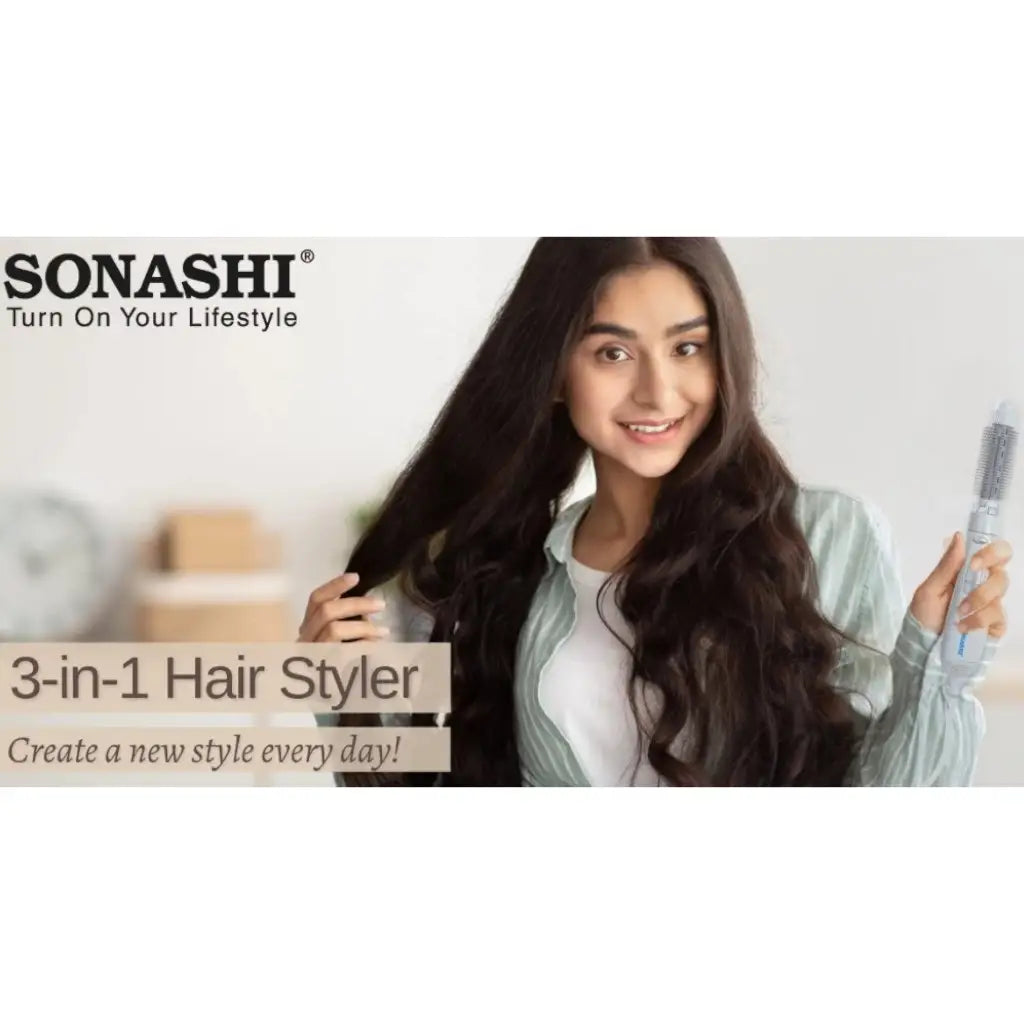 Sonashi 4-in-1 Hair Styler β 800W Hot Air Brush with Detachable Thermal Brush, 4 Heat Settings, Frizz-Free Styling Tool for Smooth, Voluminous Hair β White | SHS-2086 - Damoo