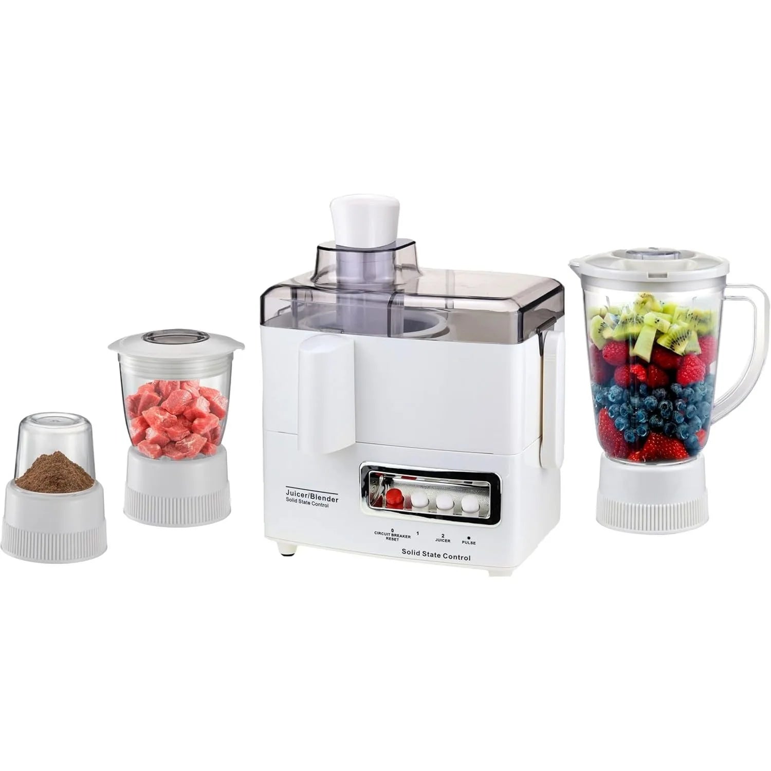 Sonashi 4-in-1 Juicer Blender – 600W Copper Motor, 1.0L Blender Jar, Mincer & Grinder Mill, Stainless Steel Grater, Pulse Function, Overheat Protection, Easy-Clean Design (White) | SJB-309 - Damoo