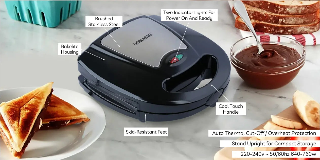 Sonashi 7-in-1 Multi Snack Maker SSM-862 – Detachable Plates for Sandwich, Waffle, Donut, Grill, Cupcake, Omelet & Nutty Snacks | Non-Stick, Compact Design, Cool-Touch Handle | 220-240V - Damoo