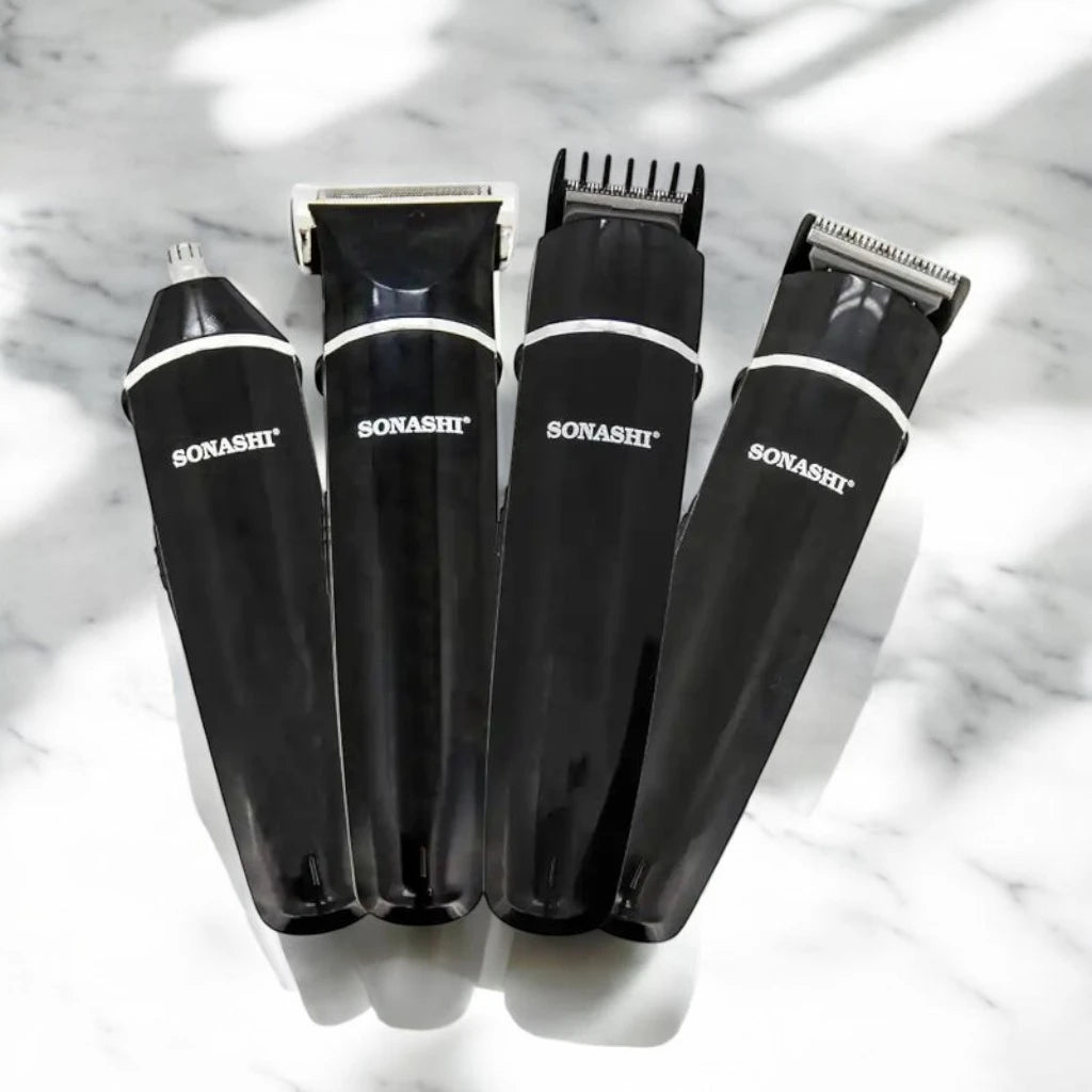 Sonashi 7-in-1 Rechargeable Hair Clipper for Men – Full Size & Precision Trimmer, Stainless Steel Blades, 45-Min Runtime, Rotary Motor, Grey - SHC-1014 - Damoo