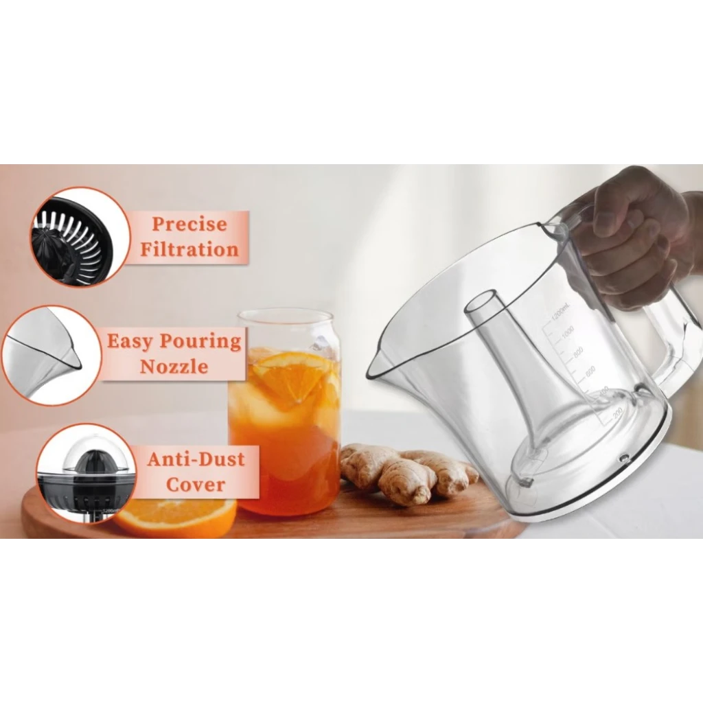 Sonashi Citrus Juicer 1.2L – Electric Juicer for Lemon, Lime & Orange with Two-Way Rotating Cones, Anti-Dust Cover, Stainless Steel Design, 40W – SCJ-324 Black - Damoo