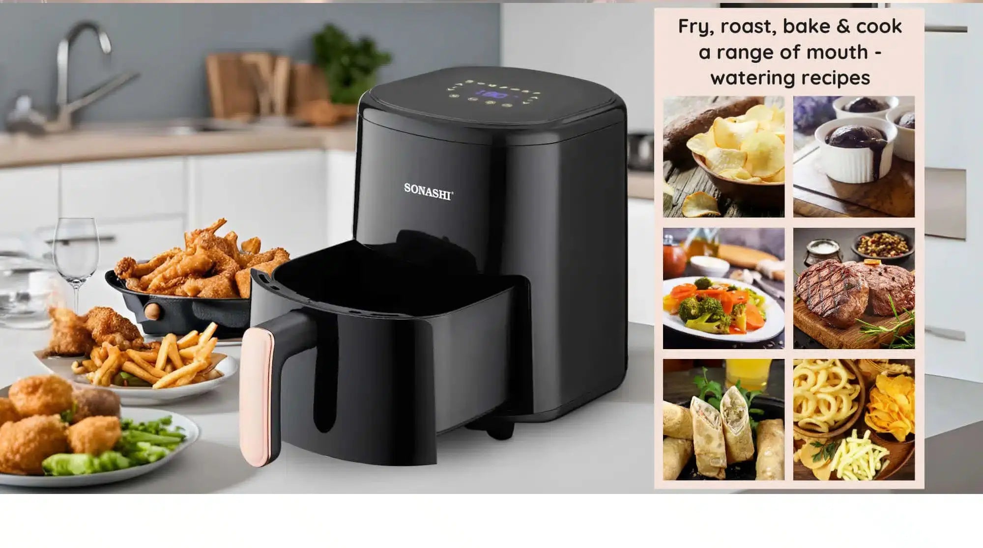 Sonashi Digital Air Fryer 4.0L – Non-Stick Basket, LED Display, 1200W Power, Adjustable Temperature (80–200°C), 60-Min Timer, Overheat Protection & Auto Shut-Off – SAF-420N - Damoo