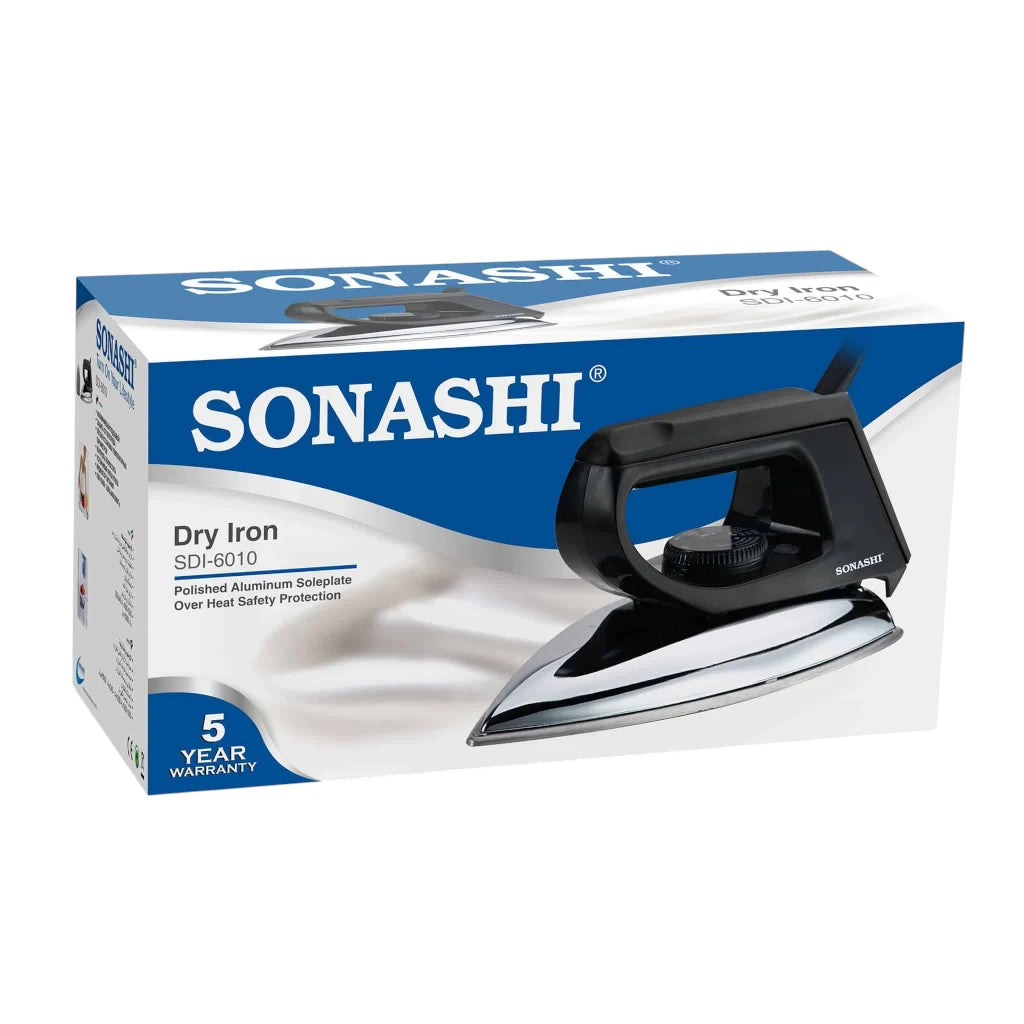 Sonashi Dry Iron 1200W – Heavy-Duty Aluminium Soleplate, Classic Black Finish, Overheat Protection – Ideal for Curtains, Suits & Dresses (SDI-6010) - Damoo