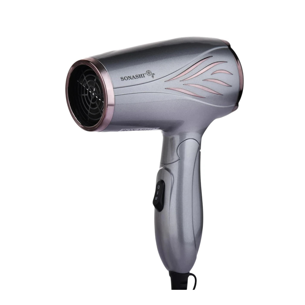 Sonashi Foldable Hair Dryer – SHD-5005N | 1200W Compact Travel Hair Dryer, Overheat Protection, 2 Speed & Heat Settings, Silver - Damoo