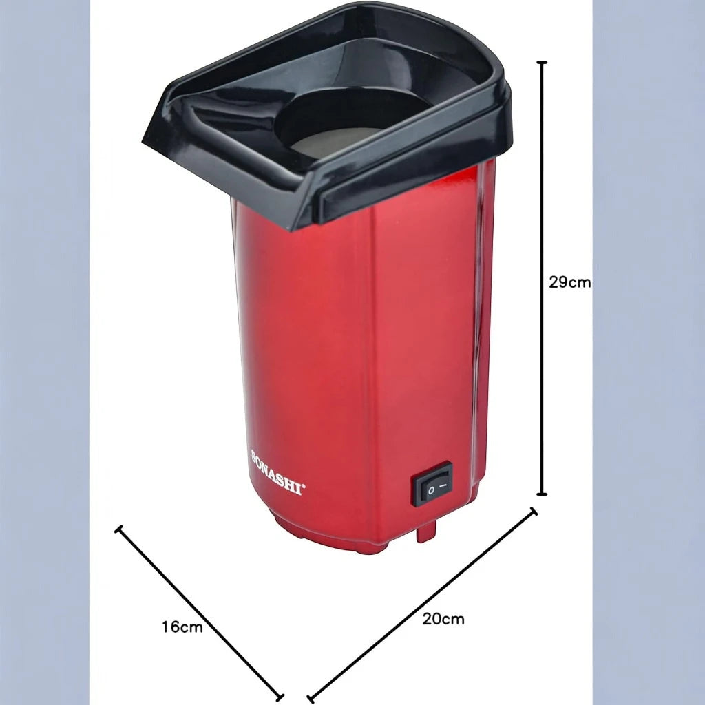 Sonashi Hot Air Popcorn Maker – Oil-Free, 40ml Capacity, 900W, Classic Style Design with Detachable Cap, On/Off Switch & Non-Slip Feet | Compact & Easy to Clean – Red (SPCM-101) - Damoo