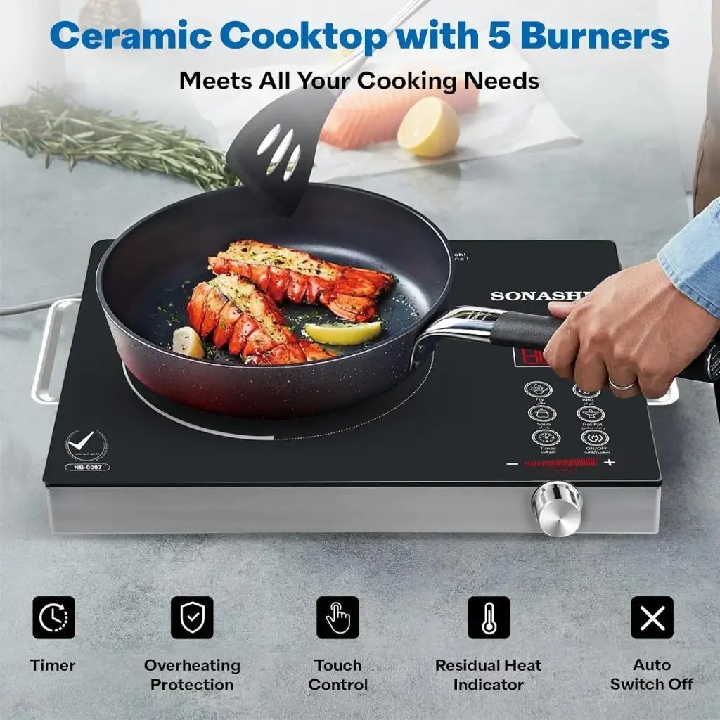 Sonashi Infrared Ceramic Cooker – 2000W Portable Cooktop with Touch Controls, 4-Digit Display, Timer, Adjustable Power & Safety Protection – Compact & Durable - SIS-016C - Damoo