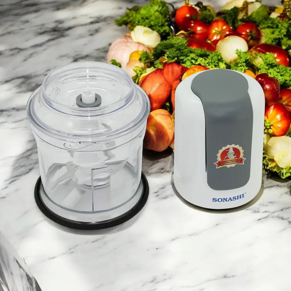 Sonashi Kitchen Chopper – 500W Electric Chopper with 500ML Capacity - Double Blade System - Safety Lock Mechanism - 2-Speed Push Down Operation - Ideal for Chopping & Blending - Compact Design - SMC-12 - Damoo
