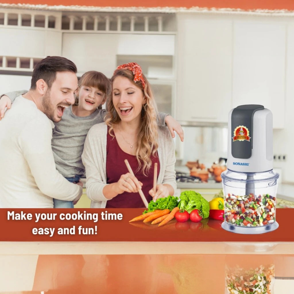 Sonashi Kitchen Chopper – 500W Electric Chopper with 500ML Capacity - Double Blade System - Safety Lock Mechanism - 2-Speed Push Down Operation - Ideal for Chopping & Blending - Compact Design - SMC-12 - Damoo