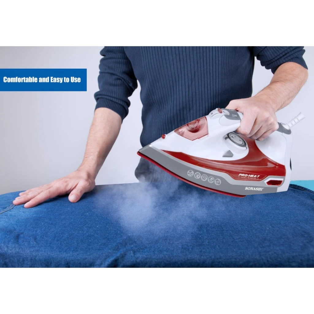Sonashi Multifunctional Steam Iron – 2400W Ceramic Soleplate, Self-Cleaning, Overheat Protection, Red/White | SI-5067N - Damoo