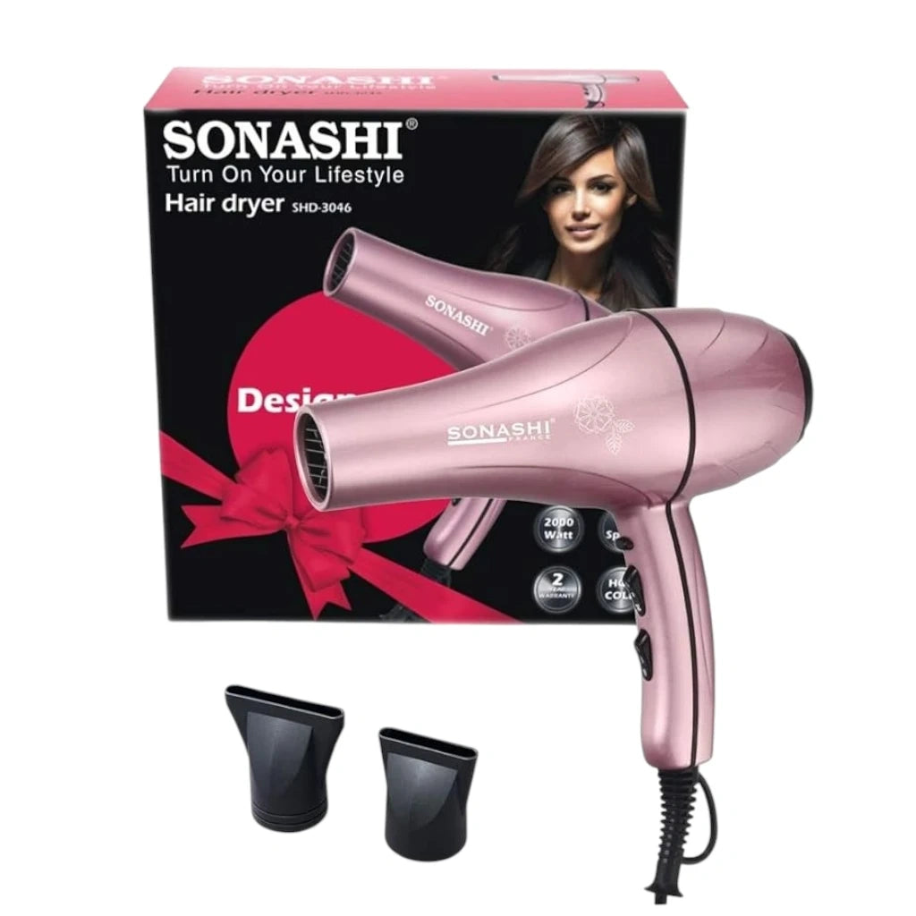 SONASHI Professional 2000W Hair Dryer – Rose Gold | Hot & Cold Air Blower with 2 Speed & Heat Settings | Lightweight & Travel-Friendly Hair Styling Tool for Smooth, Shiny Hair | SHD-3046 - Damoo