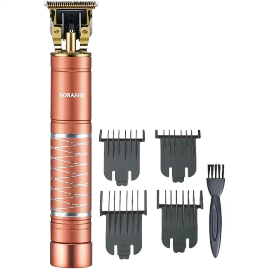 Sonashi Rechargeable Hair Clipper – Cordless Grooming Kit with 4 Guide Combs, USB Charger, Cleaning Brush & Oil | 2.5 Hours Runtime | Copper Finish - SHC-1058 - Damoo