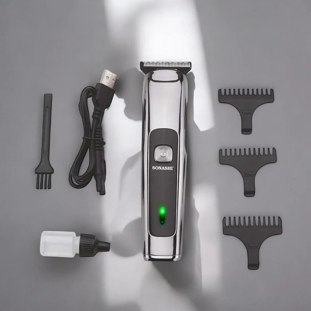 Sonashi Rechargeable Hair Clipper – Cordless Trimmer with Stainless Steel Precision Blade, 90-Min Runtime, USB Charging, 3 Blade Combs, LED Indicator & 600mAh Lithium Battery SHC-1043N - Damoo
