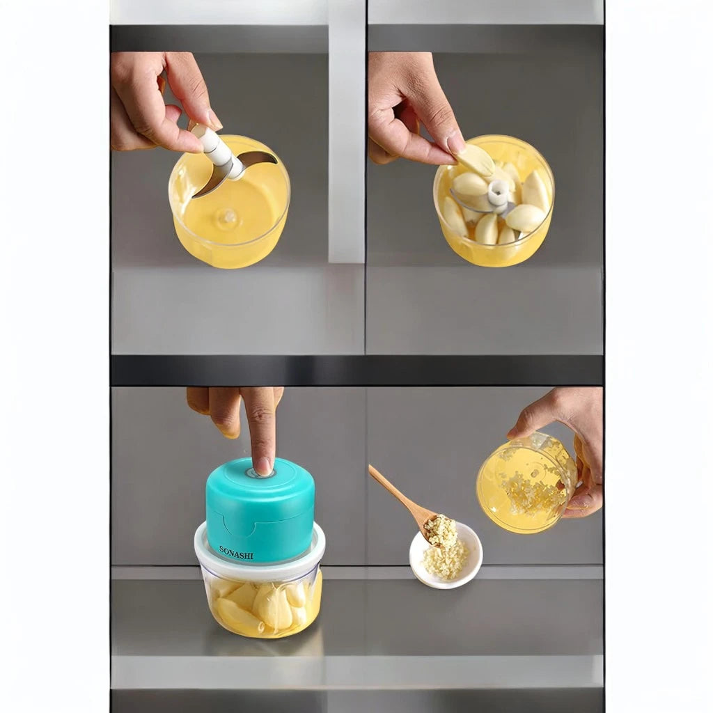 Sonashi Rechargeable Mini Chopper โ 350ml Bowl, USB Charging, LED Indicator, Stainless Steel Blades, One-Touch Control โ Compact & Portable Food Processor for Vegetables, Fruits, Nuts, and More - SMC-15 - Damoo