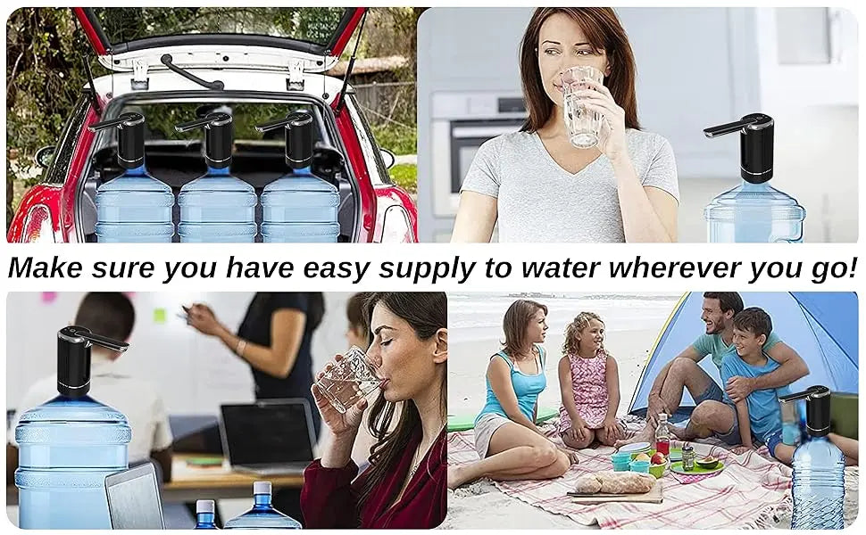 Sonashi Rechargeable Water Dispenser Pump SWP-65 – Foldable One-Touch Design, Food-Grade Silicone Hose, Type-C Charging, LED Indicator | Fits 1-5 Gallon Bottles | Black & Silver - Damoo