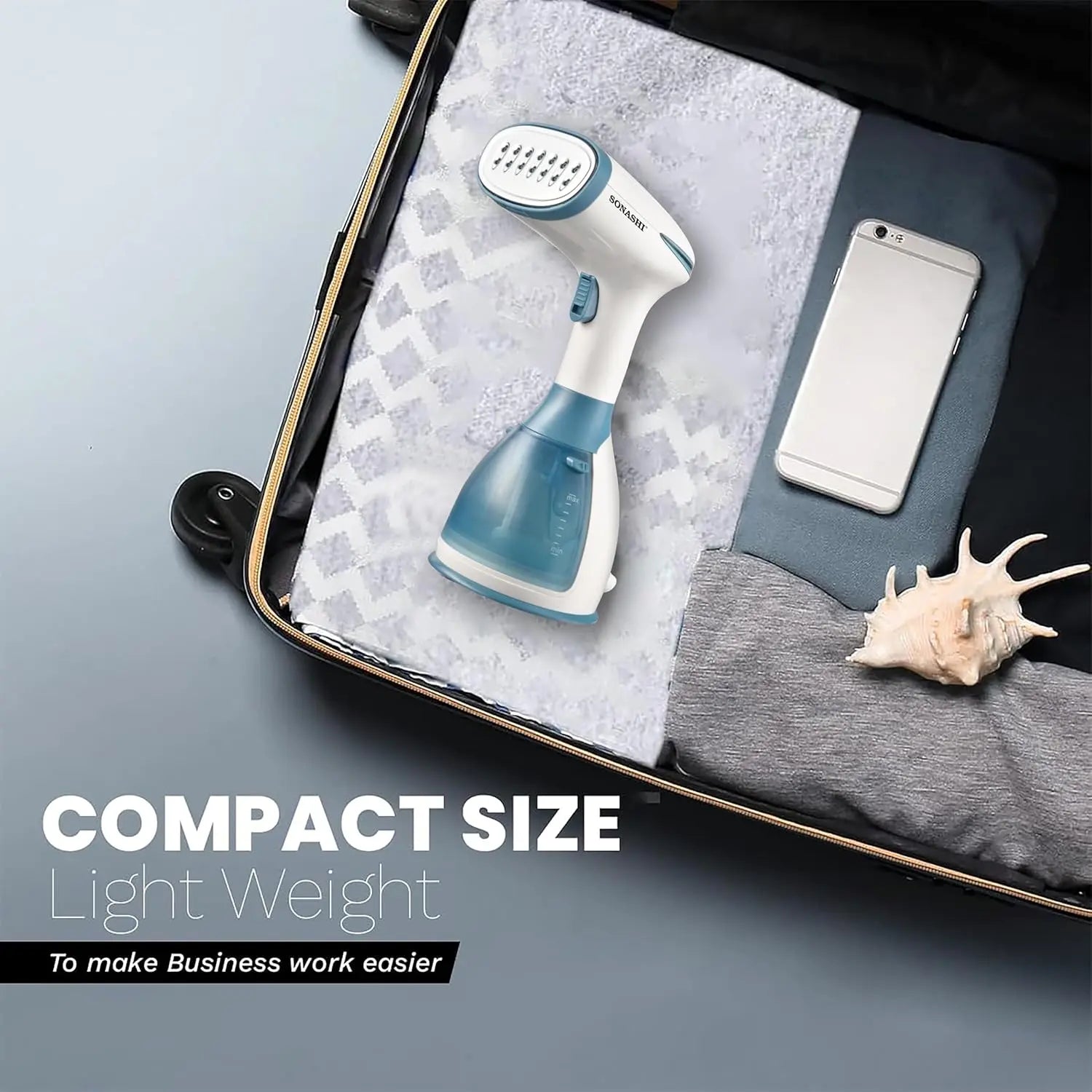 Sonashi SGS-327 Handheld Garment Steamer – 1500W Powerful Clothes Steamer with 280ml Detachable Tank, 25–30g/min Steam Rate & Stainless Steel Panel – Portable Fabric Steamer for Travel and Home - Damoo