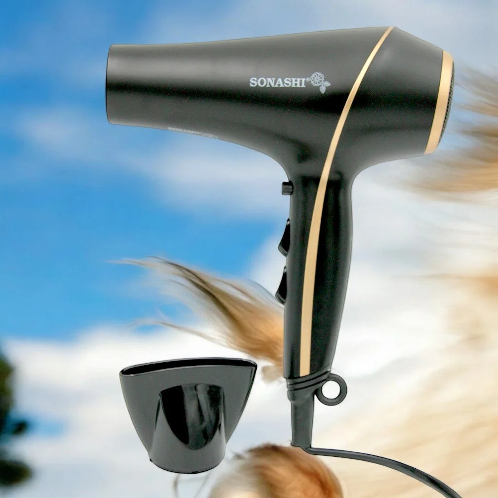 Sonashi SHD-5004 Hair Dryer 2000W with Cool & Hot Air, 3 Heat & 2 Speed Settings, Cool Shot, DC Motor, Overheat Protection, Removable Nozzle β Black - Damoo
