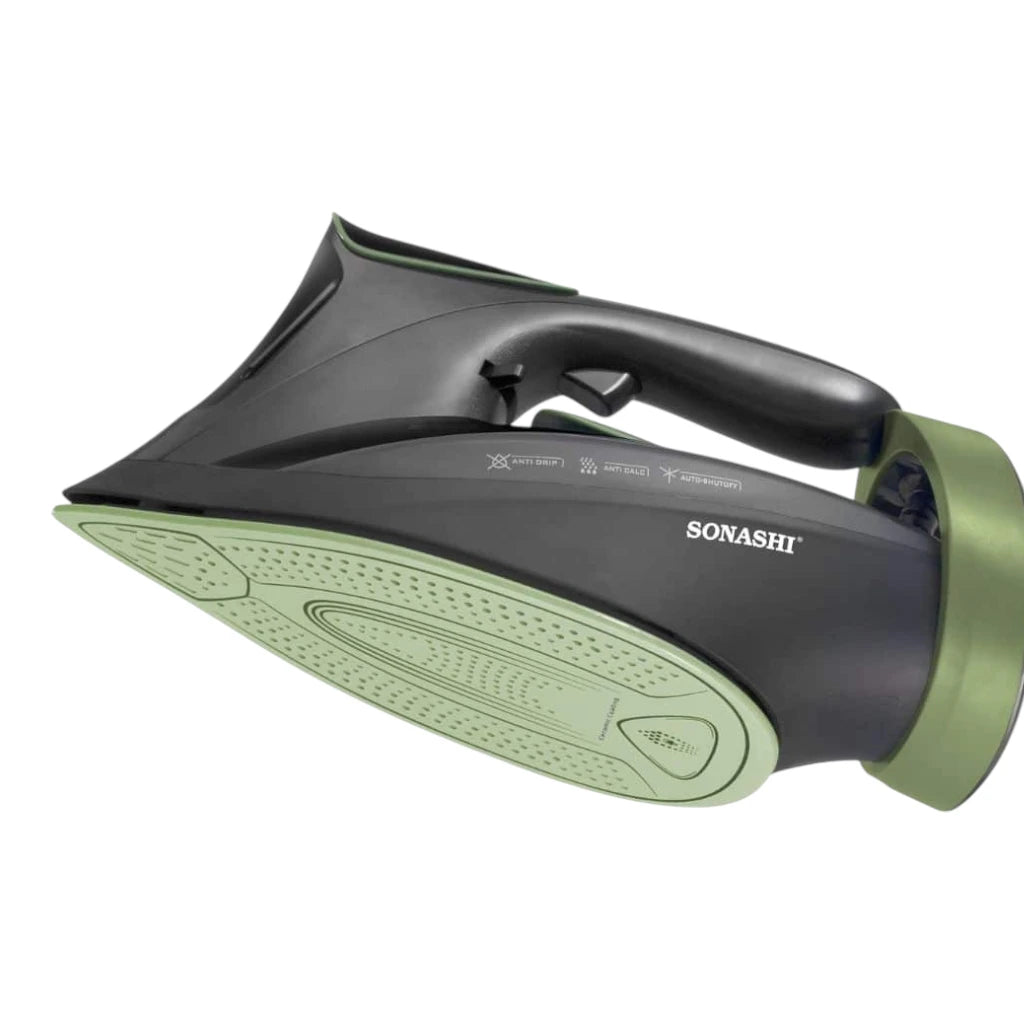 Sonashi Steam Iron with Ceramic Coated Soleplate, 3000W , LED Touch Display, Steam/Burst/Spray/Dry Iron Modes, Self-Clean, Anti-Drip, Anti-Calc & Auto Shut-Off – SI-5088C – Green/Black - Damoo