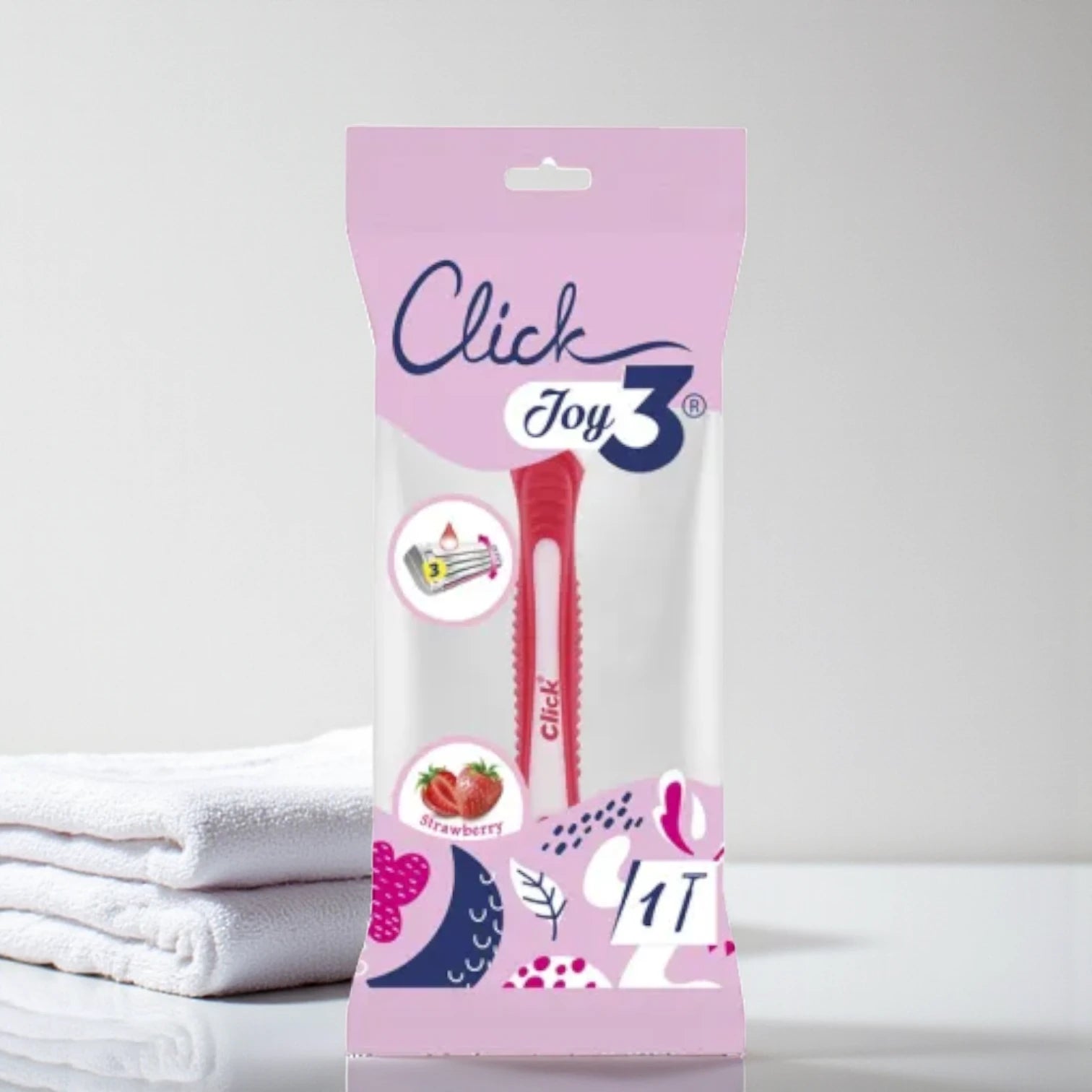 Click Joy3 Strawberry Women’s Razor – 3 Blade Disposable Shaver with Strawberry Scent, Smooth & Gentle Shaving Experience – 1 Piece Pack