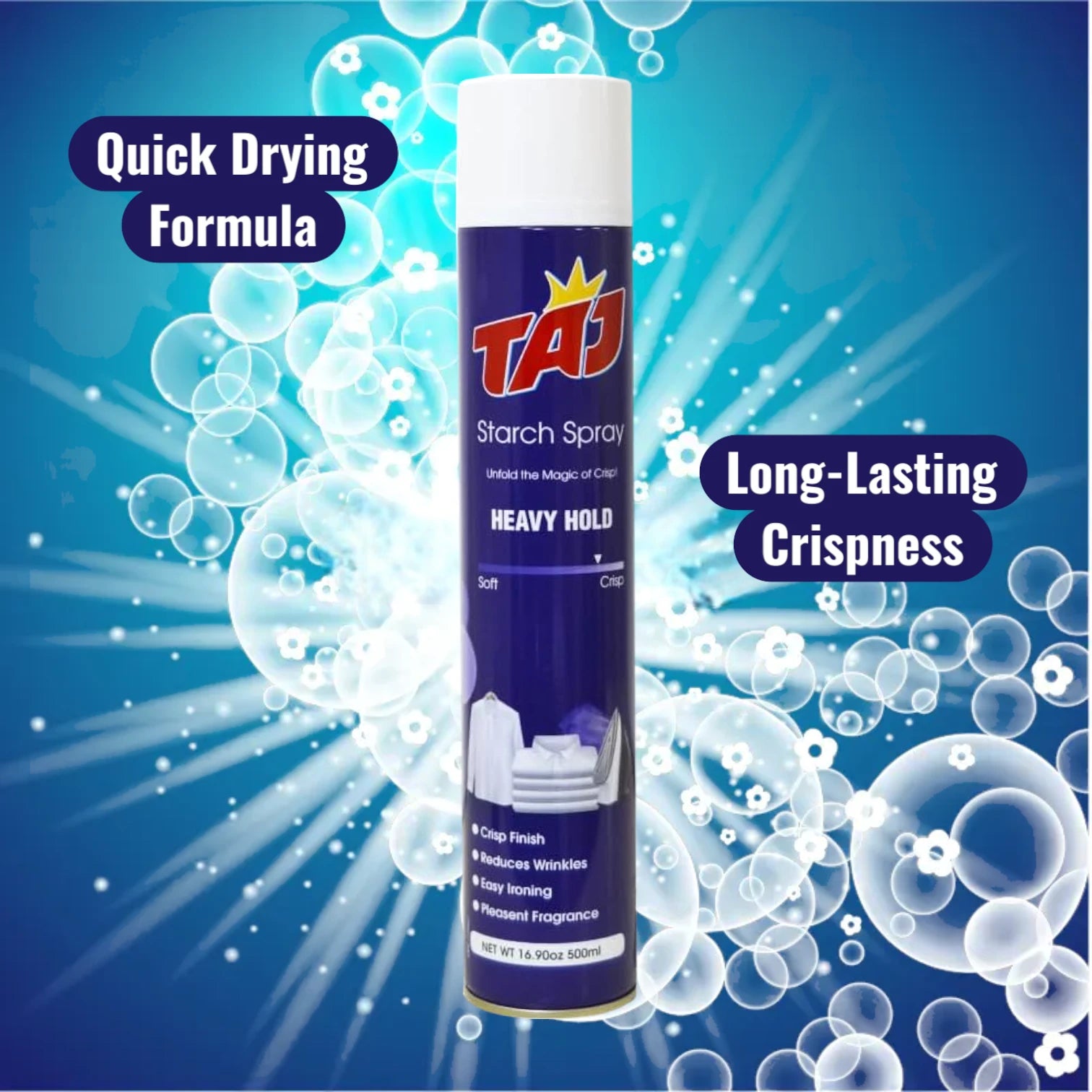 Taj Starch Spray 2 x 500ml | Premium Fabric Starch for Crisp Ironing | Wrinkle-Free Finish | Easy Spray Application | Gentle & Eco-Friendly Formula - Damoo