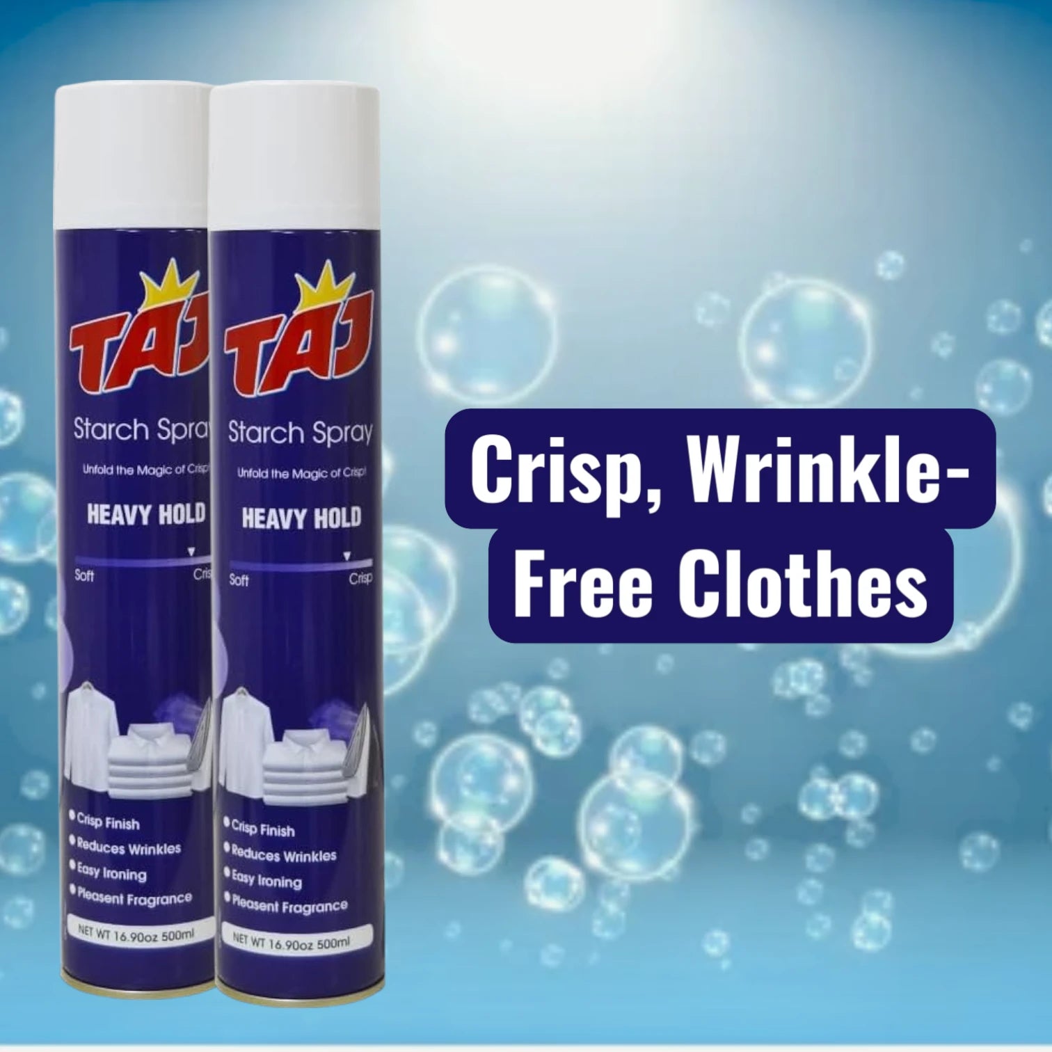 Taj Starch Spray 2 x 500ml | Premium Fabric Starch for Crisp Ironing | Wrinkle-Free Finish | Easy Spray Application | Gentle & Eco-Friendly Formula - Damoo