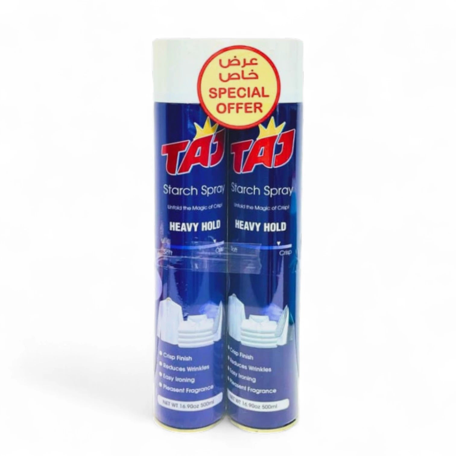 Taj Starch Spray 2 x 500ml | Premium Fabric Starch for Crisp Ironing | Wrinkle-Free Finish | Easy Spray Application | Gentle & Eco-Friendly Formula - Damoo