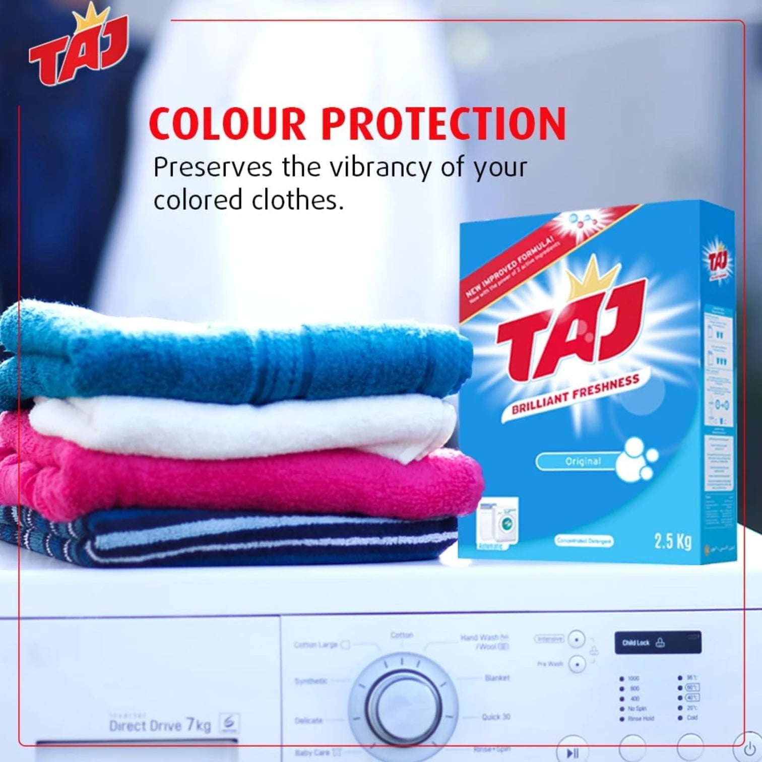 Taj Washing Powder 2.5 kg– Powerful Laundry Detergent for Automatic Washing Machines – Deep Cleaning with Long-Lasting Fresh Scent – Gentle on Fabrics – Multipurpose Laundry Powder for Hand & Machine Wash - Damoo