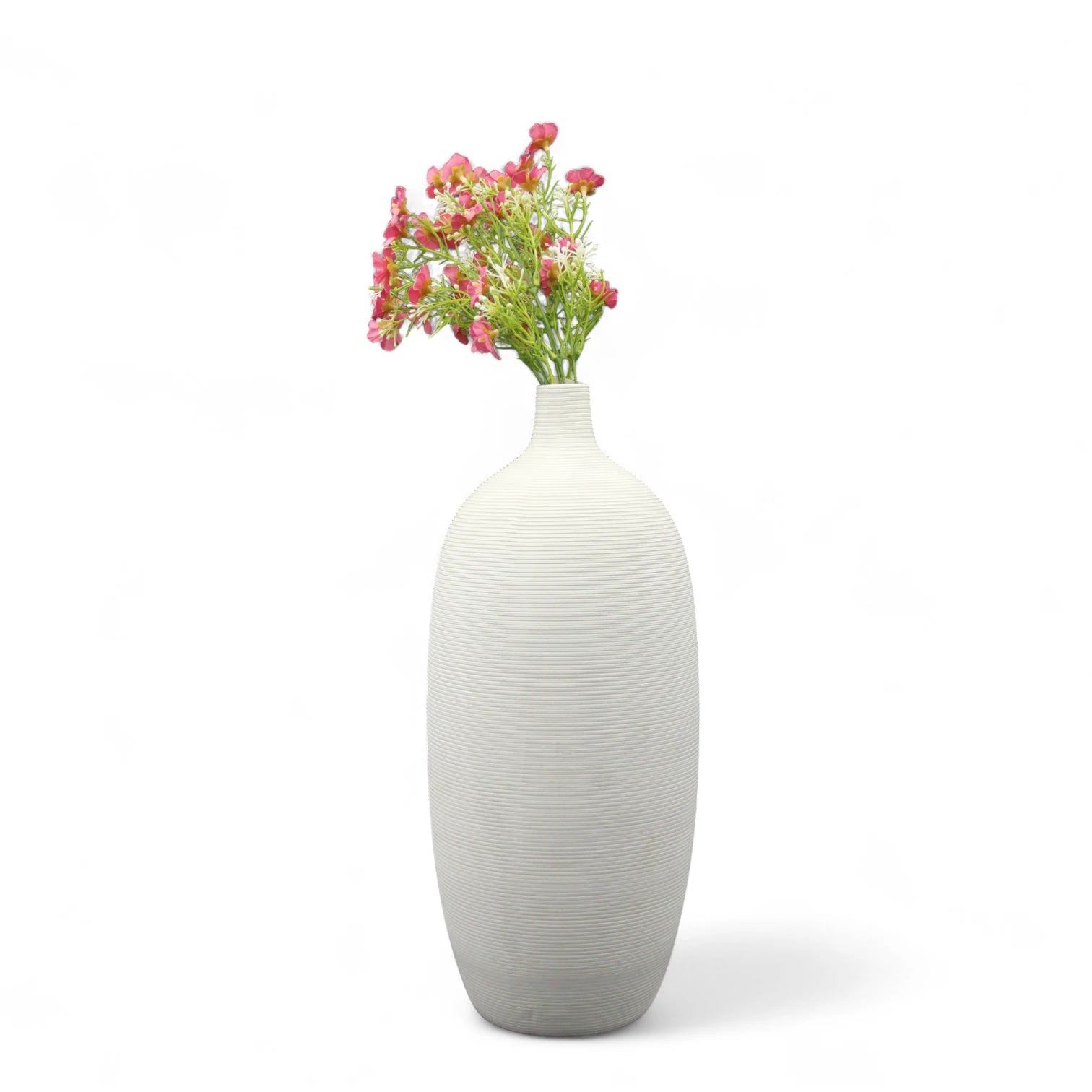 Tall White Ceramic Floor Vase for Modern Home Decoration – Minimalist Textured Large Vase for Artificial or Dried Flowers, Entryway, Corner, or Living Room Statement Decor - Damoo