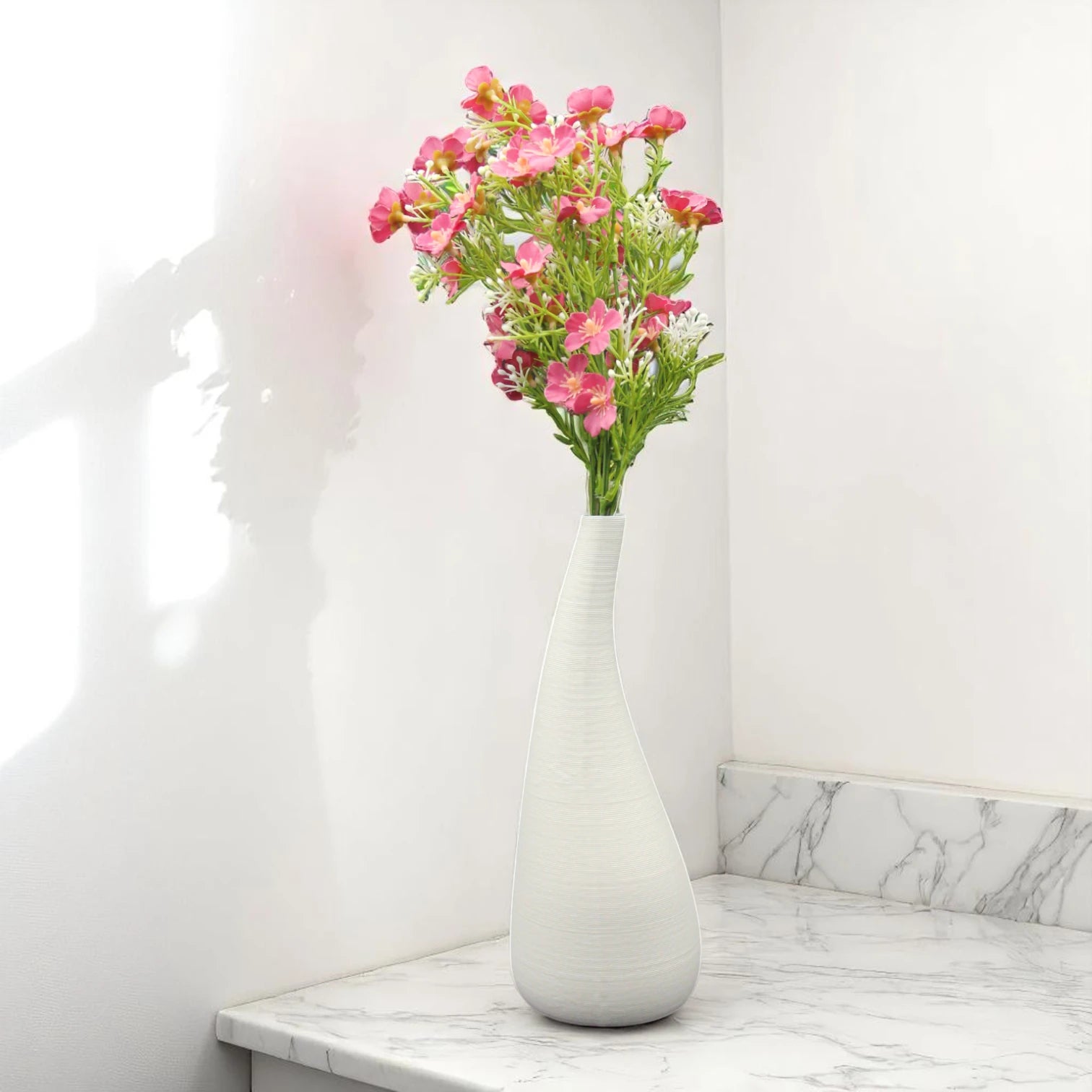 Tall White Curved Ceramic Vase – Modern Minimalist Handmade Vase for Pampas Grass, Branches & Long-Stem Flowers - Damoo