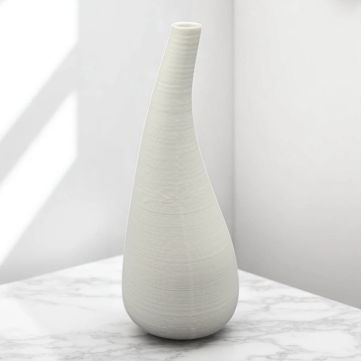 Tall White Curved Ceramic Vase – Modern Minimalist Handmade Vase for Pampas Grass, Branches & Long-Stem Flowers - Damoo