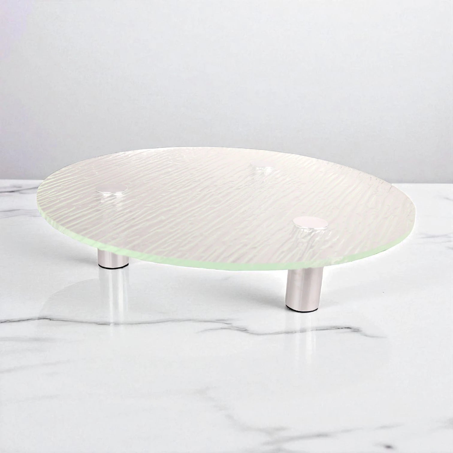 Textured Glass Round Decorative Serving Stand – Multipurpose Display Tray for Home, Kitchen, Vanity & Retail Use - Damoo