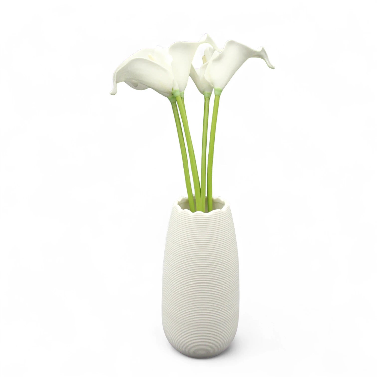 Textured White Ceramic Vase with Wavy Rim – Minimalist Modern Decorative Vase for Flowers, Shelves, and Tabletop Styling - Damoo