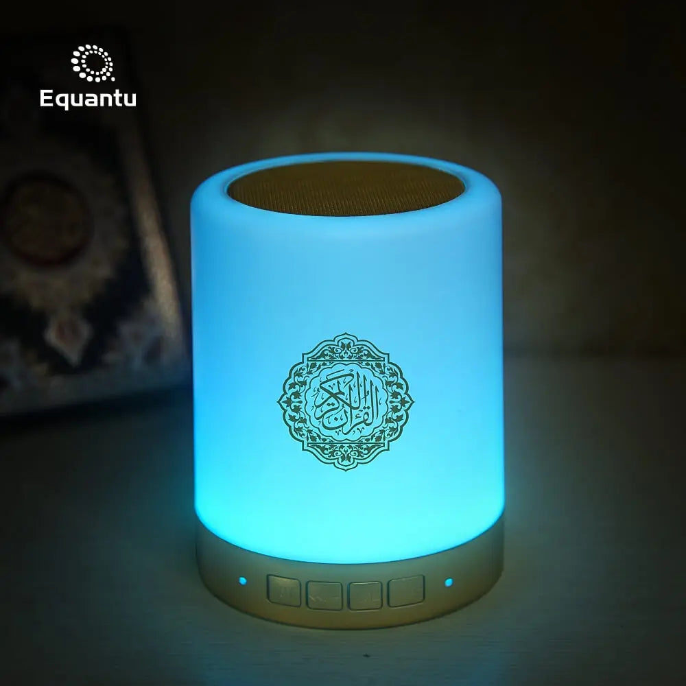 Touch Lamp Quran Speaker with Bluetooth, 8GB Memory, 18 Translations, Remote Control, MP3, FM Radio, Tafseer & HD Sound – Rechargeable LED Islamic Speaker for Kids & Adults - Damoo