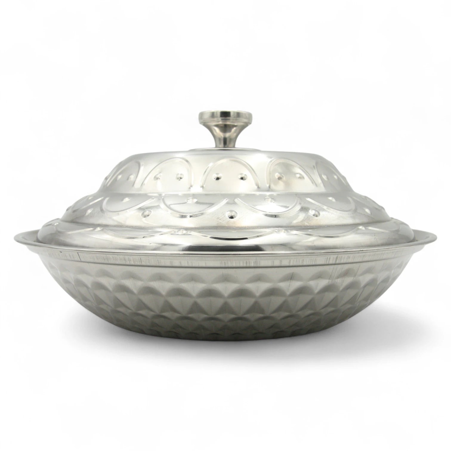 Traditional Stainless Steel Hot Pot with Ornate Dome Lid – Elegant Serving Dish for Warm Meals, Festivals & Family Gatherings - Damoo