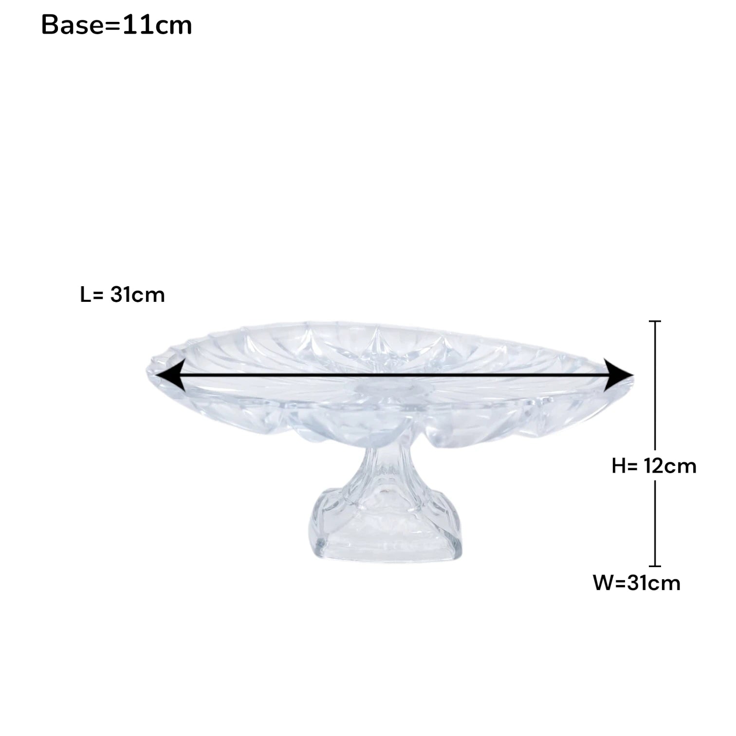 Luxury Clear Glass Cake Stand with Decorative Floral Pattern Pedestal Serving Tray for Desserts & Pastries (12H x 31L x 31W CM) - Damoo