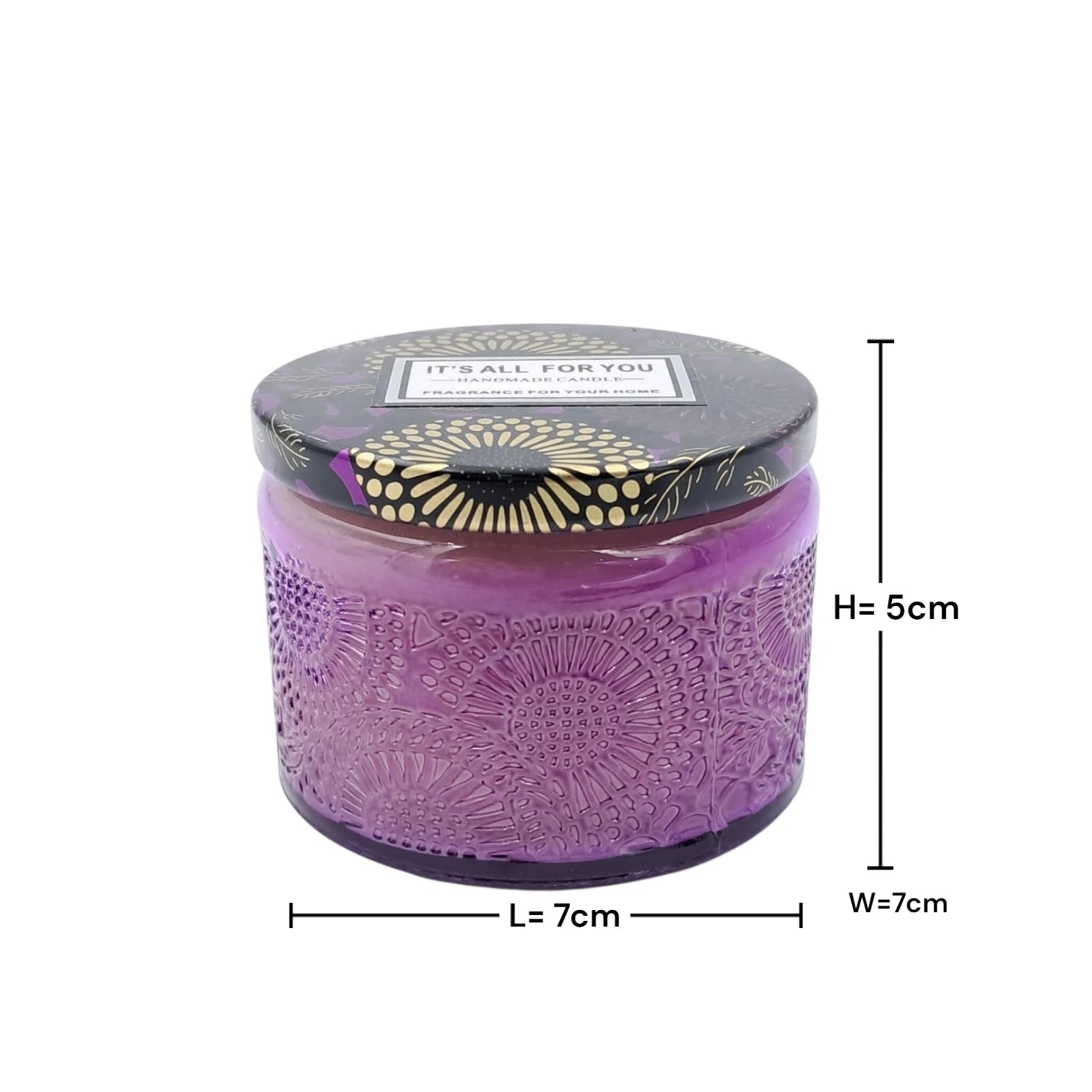 Decorative Glass Jar Scented Candle with Metal Lid, Textured Design Aromatherapy Candle for Home Décor & Relaxation (5H x 7L × 7W CM) - Damoo