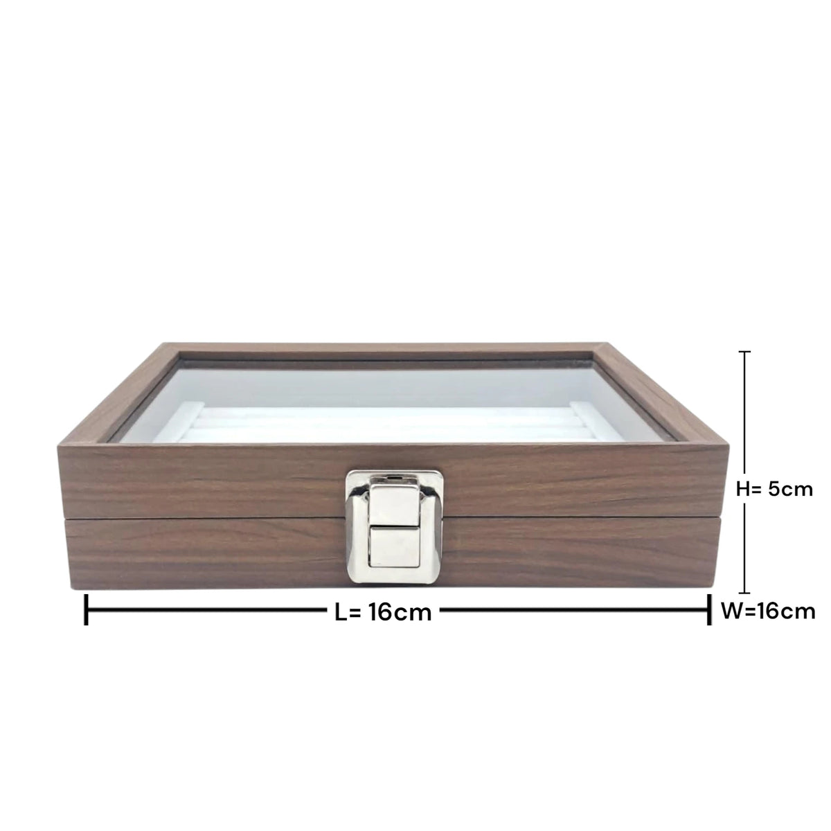 Wooden Eyewear Storage Box with Transparent Glass Lid – Multi Slot Sunglasses Organizer Case with Soft Interior & Secure Lock (5H x 16L × 16W CM) - Damoo