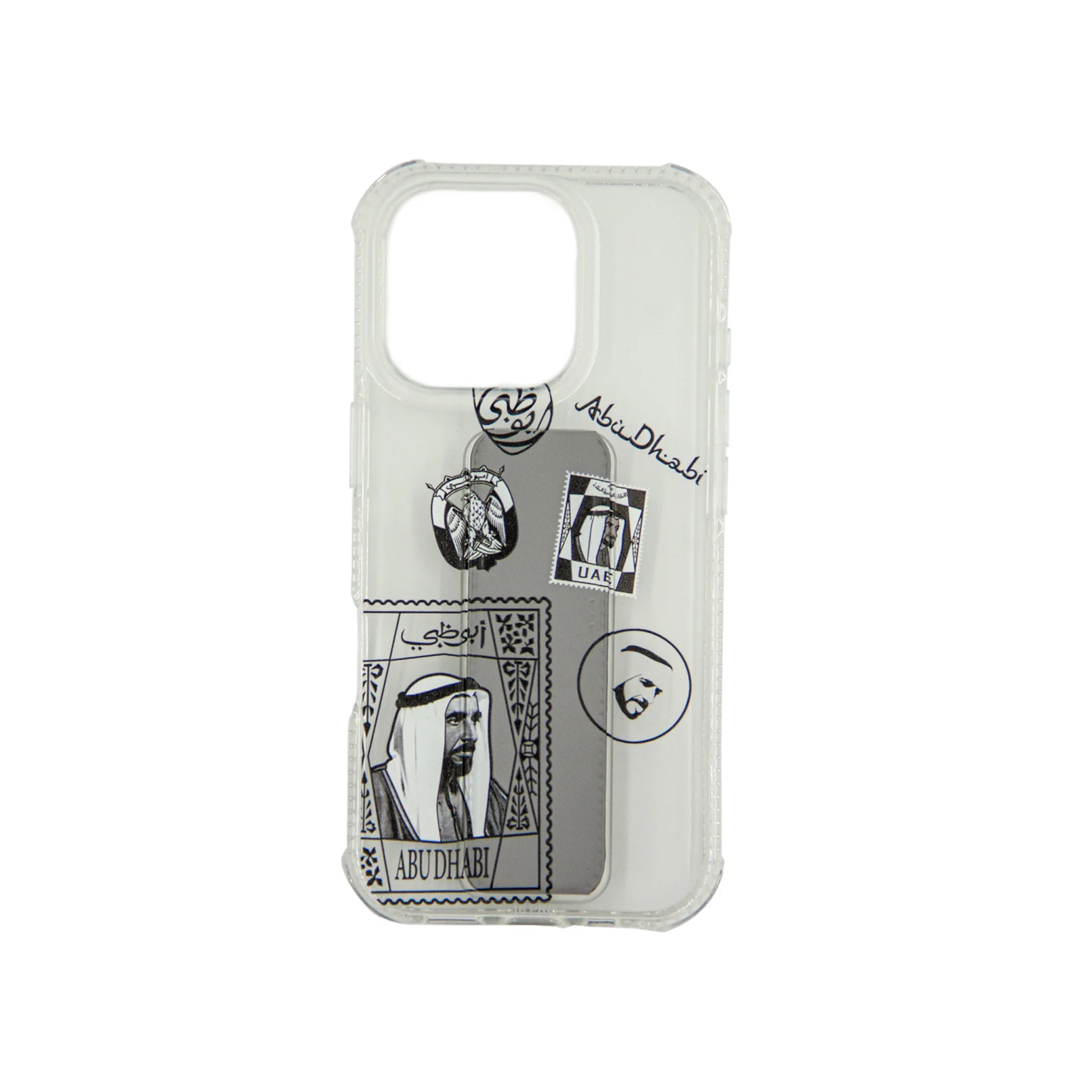 Transparent Back Support iPhone Case with Kickstand β UAE Heritage Stamp Art Featuring Sheikh Zayed bin Sultan β Shockproof Clear Cover with Built-in Stand - Damoo