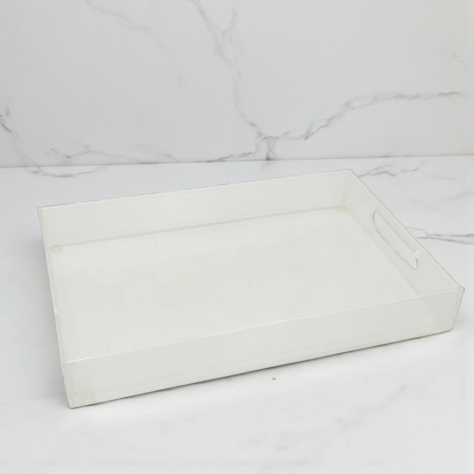 Vague Clear Acrylic Rectangular Serving Tray with Handles – Minimalist Organizer Tray for Home, Office, Kitchen & Events - Damoo