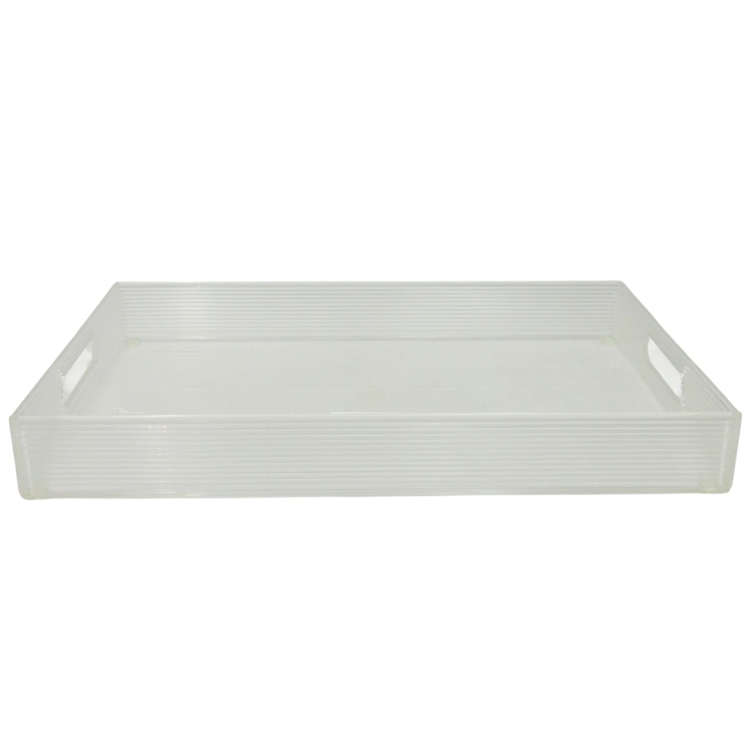 Vague Premium Clear Acrylic Serving Tray – Modern Rectangular Organizer Tray with Elegant Ribbed Edges & Built-In Handles – Perfect for Home, Office, Vanity, or Coffee Table Décor - Damoo
