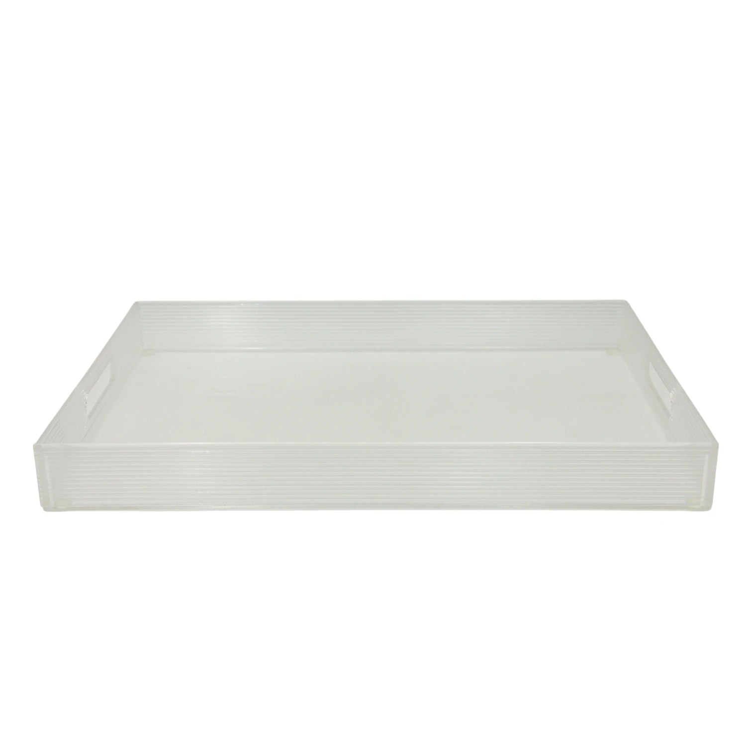 Vague Premium Clear Acrylic Serving Tray – Modern Rectangular Organizer Tray with Elegant Ribbed Edges & Built-In Handles – Perfect for Home, Office, Vanity, or Coffee Table Décor - Damoo