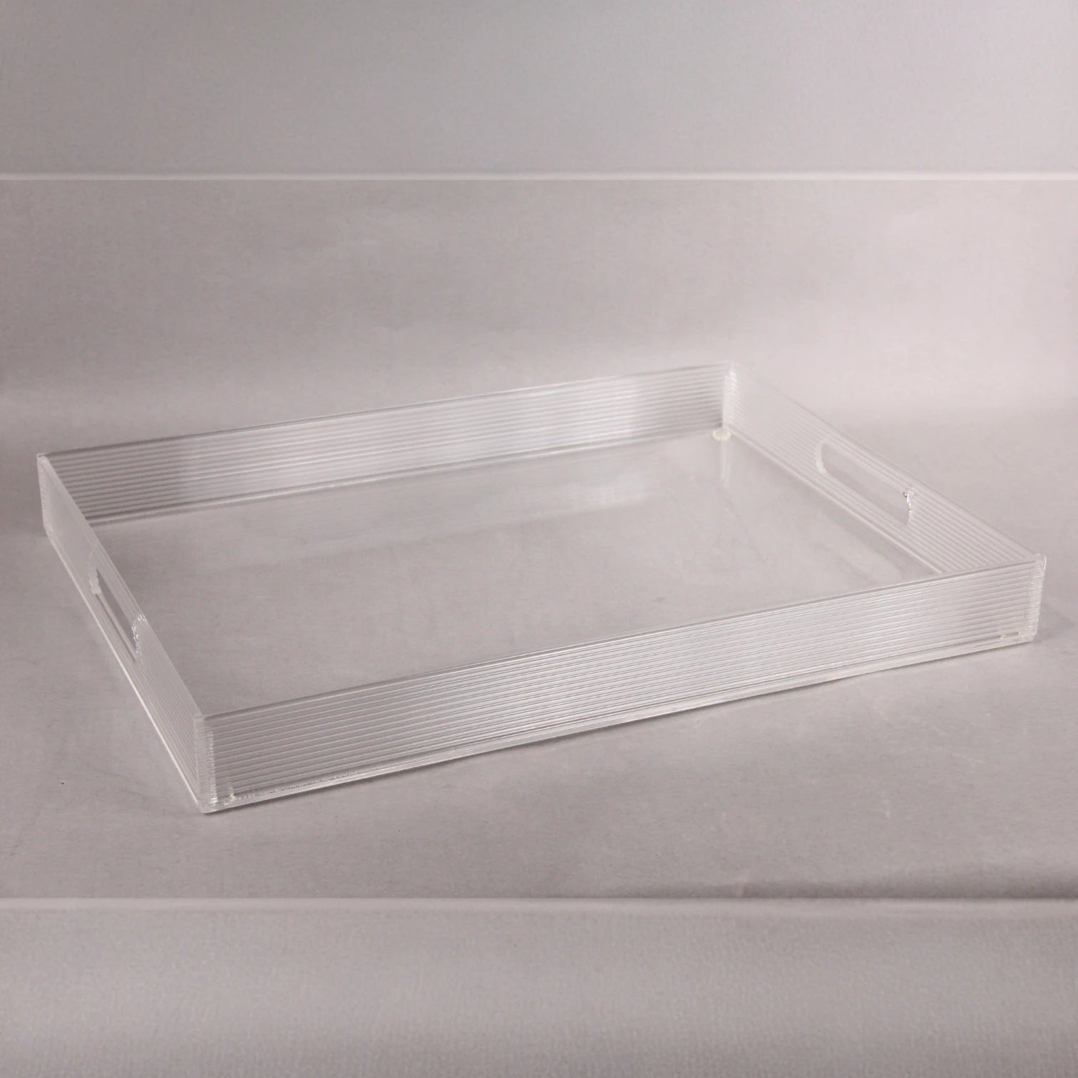 Vague Premium Clear Acrylic Serving Tray – Modern Rectangular Organizer Tray with Elegant Ribbed Edges & Built-In Handles – Perfect for Home, Office, Vanity, or Coffee Table Décor - Damoo