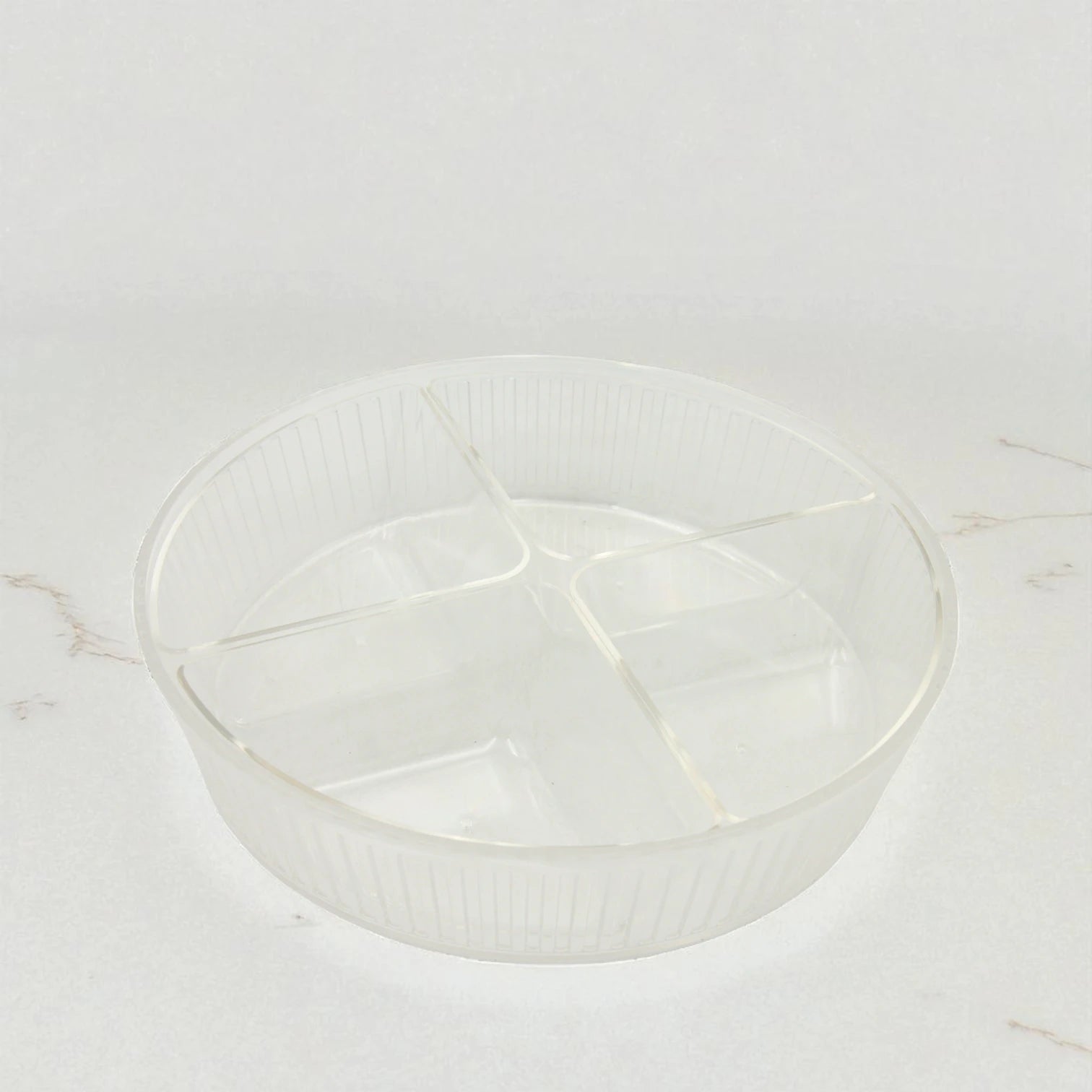 Vague Round Acrylic Sectioned Serving Tray with Lid – 5-Compartment Clear Organizer for Snacks, Sweets, or Dry Fruits – Elegant Display with Handle, Durable & Lightweight - Damoo