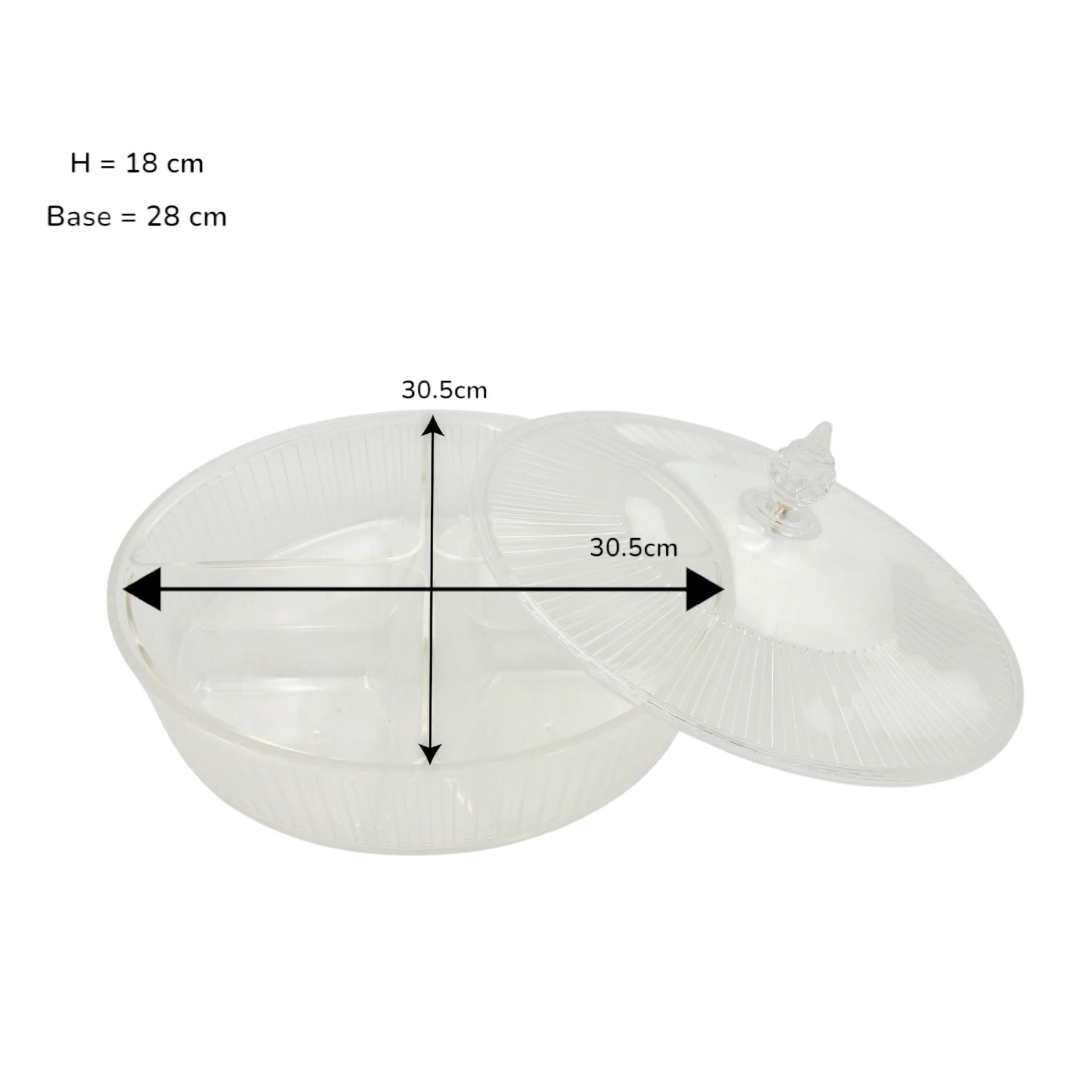 Vague Round Acrylic Sectioned Serving Tray with Lid – 5-Compartment Clear Organizer for Snacks, Sweets, or Dry Fruits – Elegant Display with Handle, Durable & Lightweight - Damoo